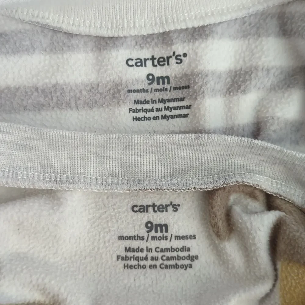Carter's Fleece Zip-Up Footie Sleep Pajamas Acorn Stripes - 9 months